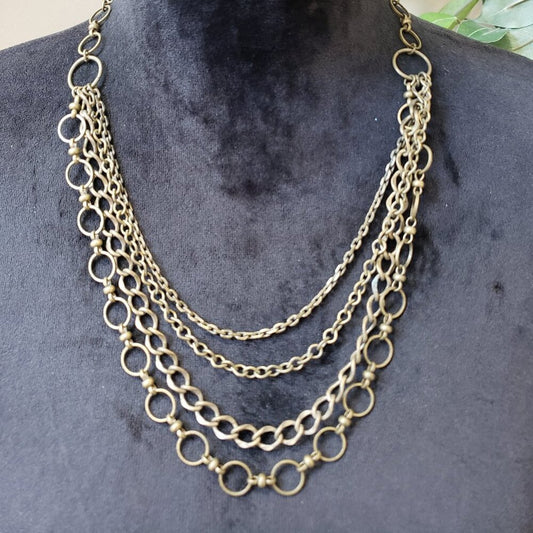Womens Gold Tone 4 Strand Chain Link Statement Necklace with Lobster Clasp