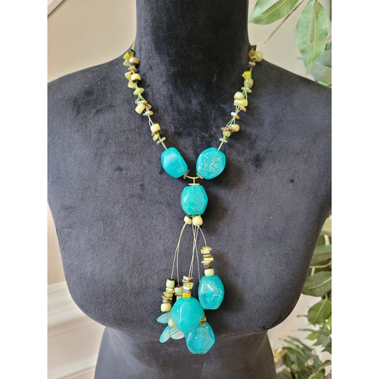 Women's Turquoise Beaded Statement Necklace With Lobster Clasp Handmade Jewelry
