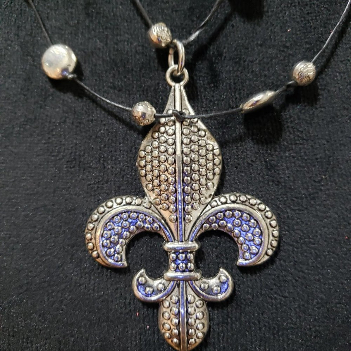 Womens Fashion Fleur-De-Lis Pendant Silver 3 Strand Necklace with Button Clasp