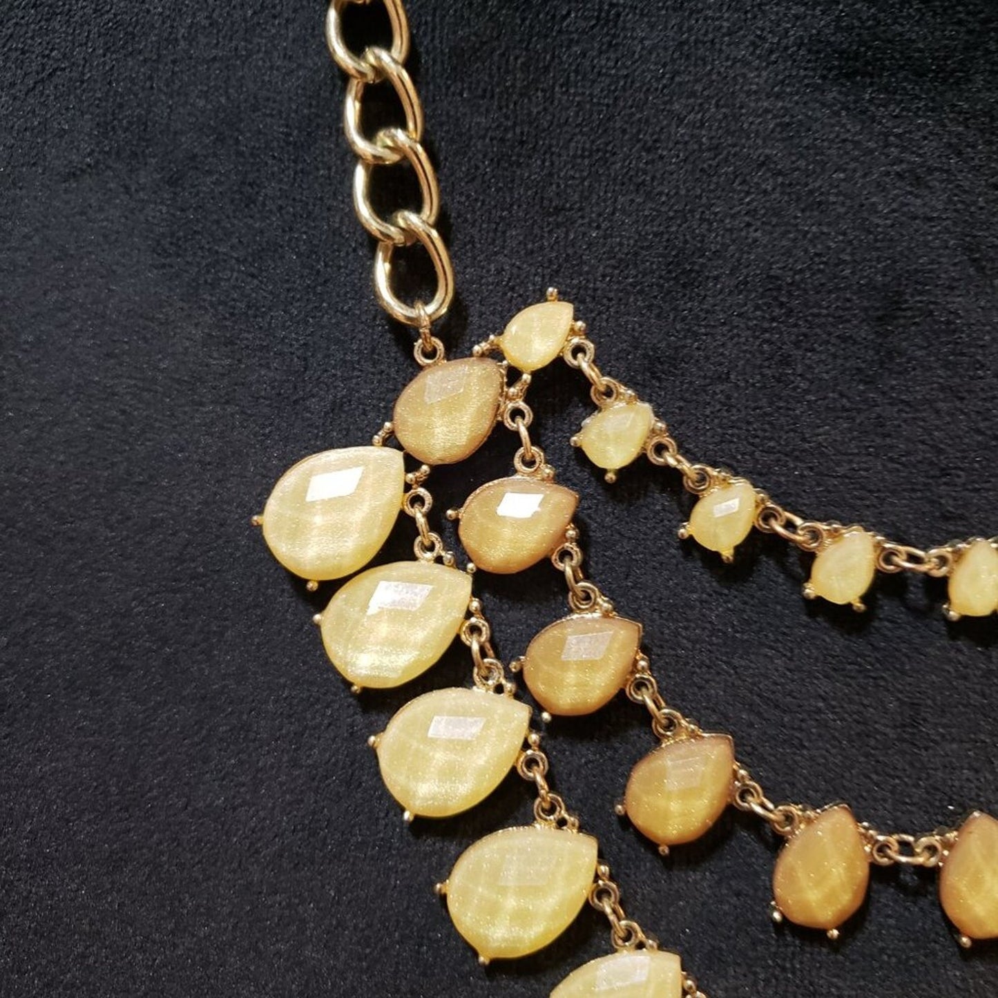 Womens Fashion Gold Tone Triple Strand Teardrop Beaded Statement Necklace