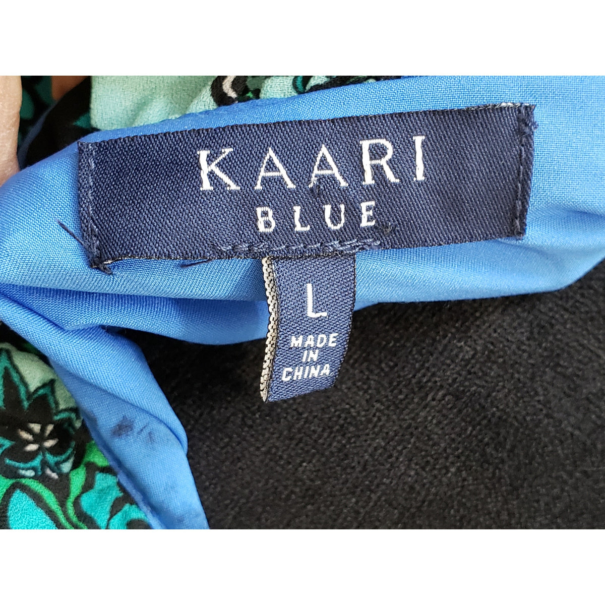 Kaari Shift Dress Women's Size Large Blue & Green Geometric V-Neck Long Sleeve