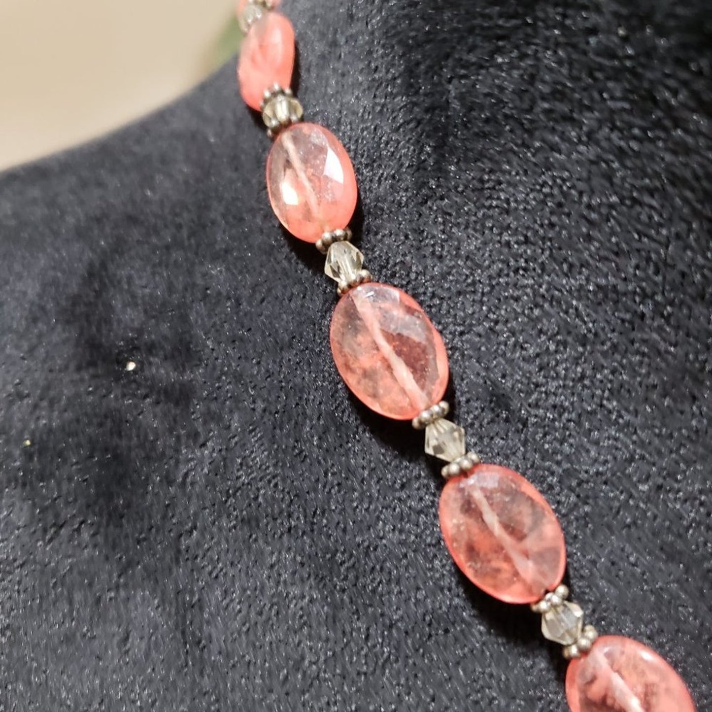 Womens Fashion Pink Color Rhinestones Beaded Collar Necklace with Toggle Clasp