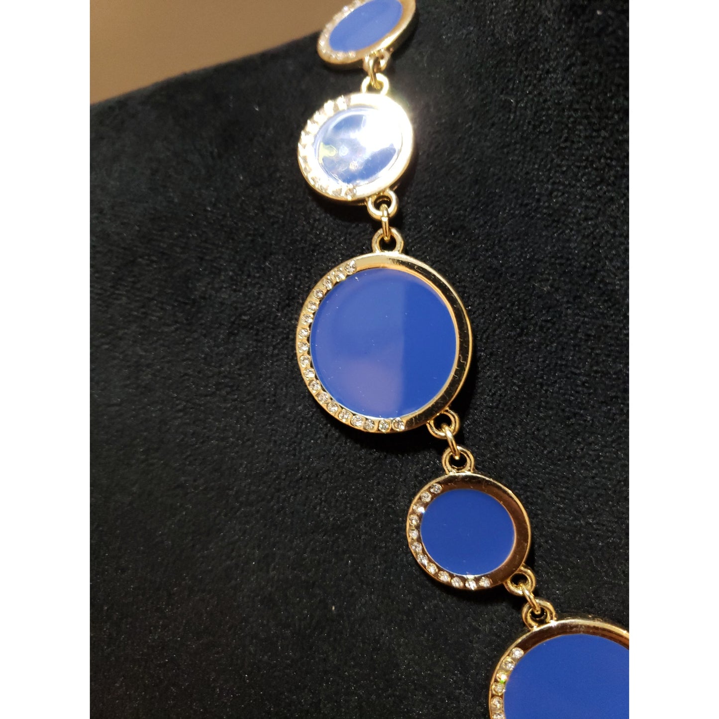 Charming Charlie Women Navy Blue Enamel Circles Rhinestones Adjustable Necklace