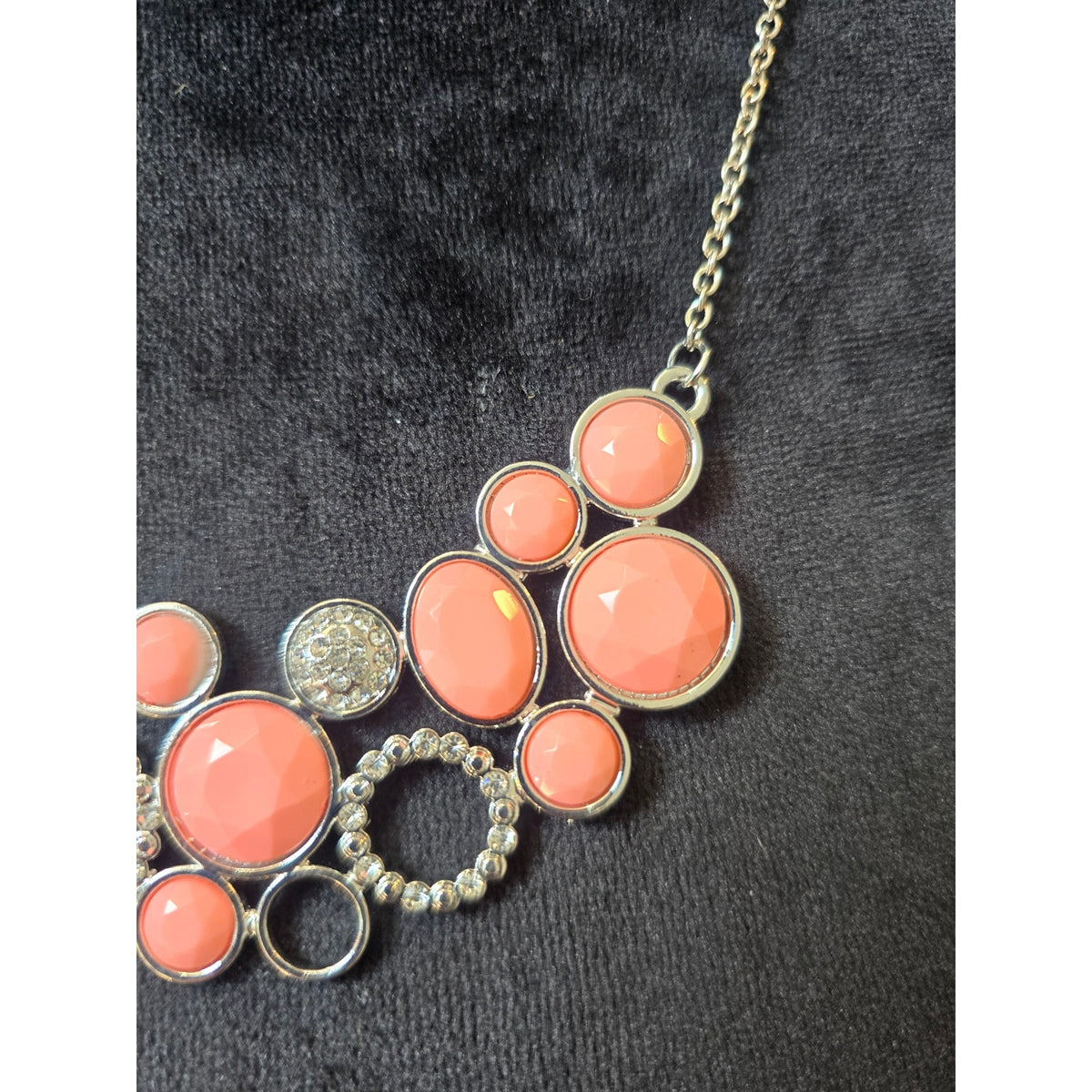 Coral Peach Orange Geometric Bib Statement Necklace