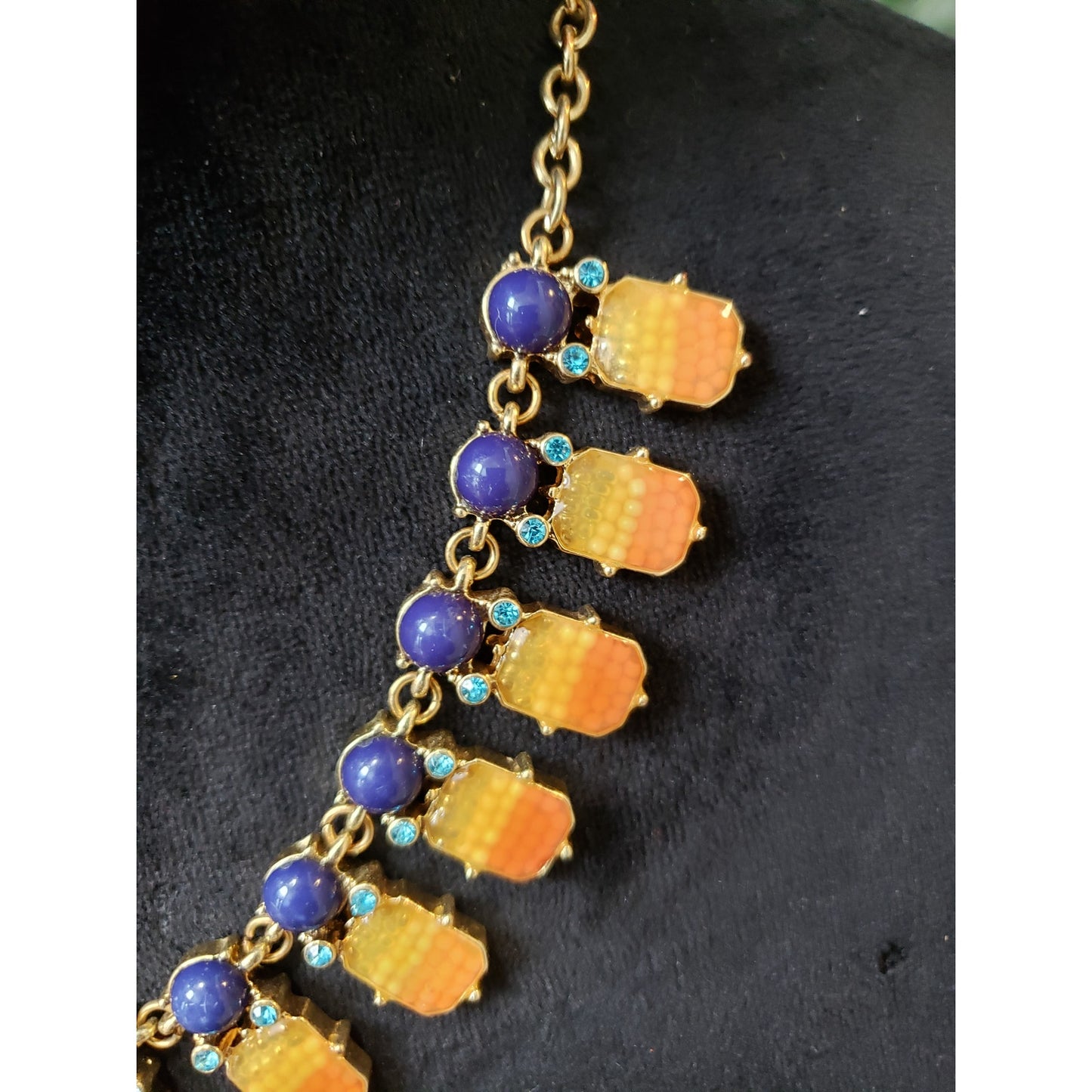 Women's Beaded Statement Necklace Blue Orange Crystal Drop Lobster Clasp Chic