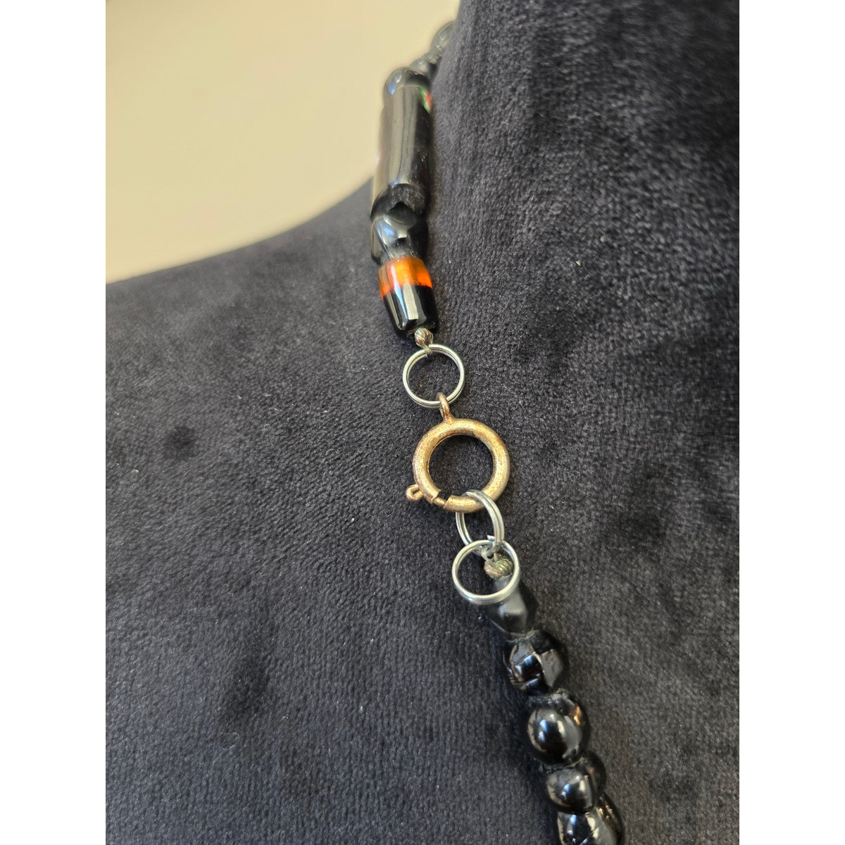 Chunky Black Gray Metallic Beaded Silver Tone Collar Necklace