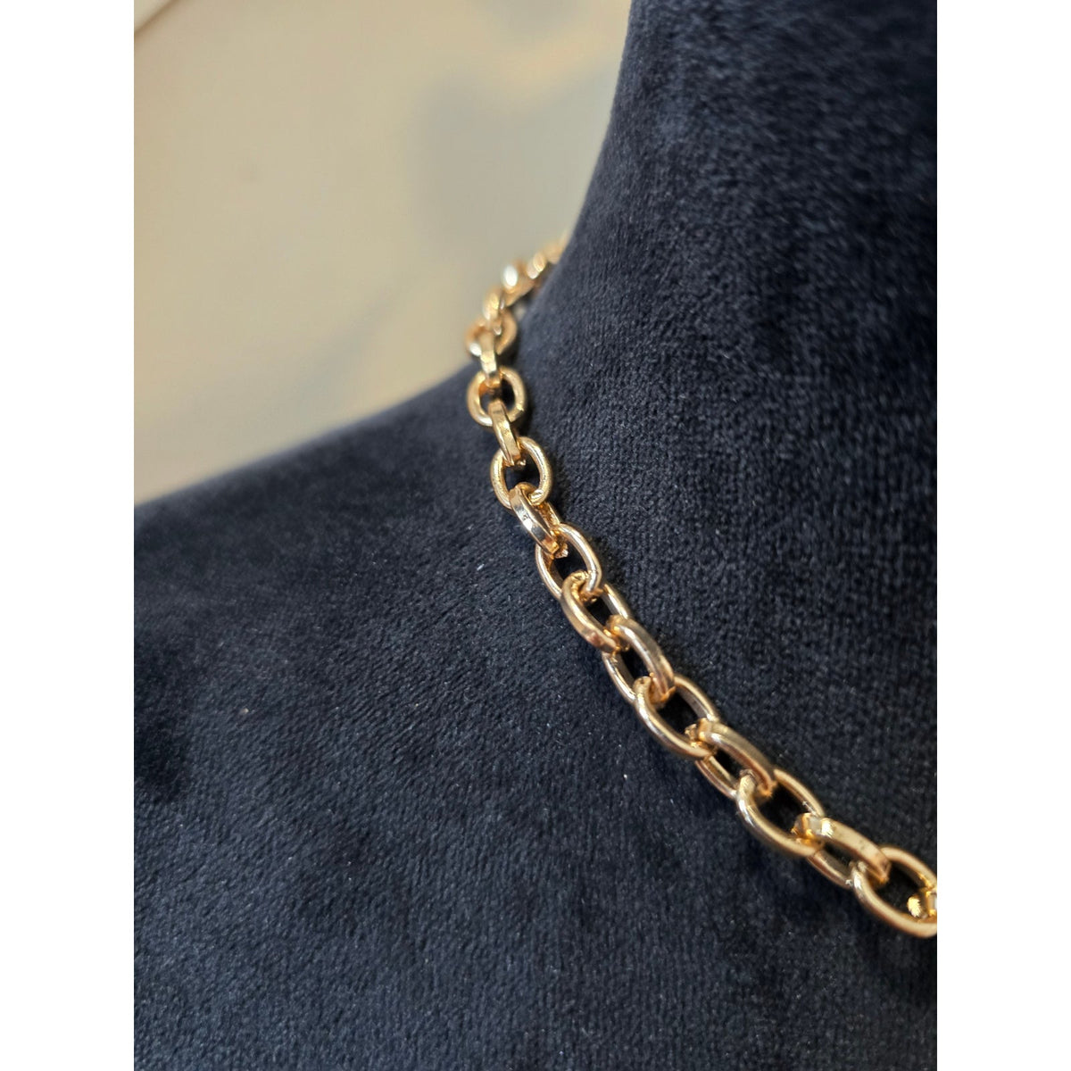 Gold-tone Classic Chunky Oval-link Bold Rolo Chain Collar Necklace Lobster Clasp