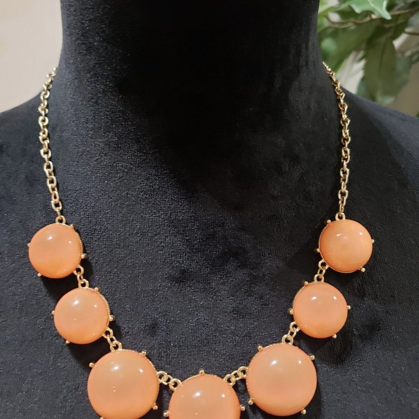Womens Round Orange Chunky Beaded & Gold Tone Chain Necklace