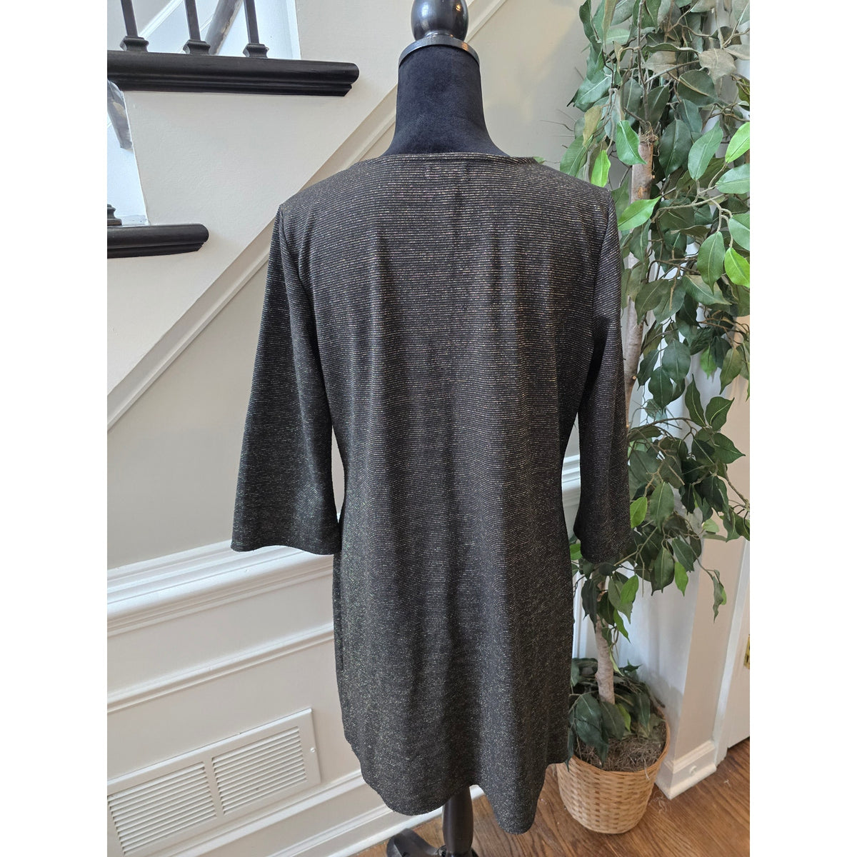 Tacera Shift Dress PXL Olive Green Stretch Scoop 3/4 Sleeve Casual Curved Hem
