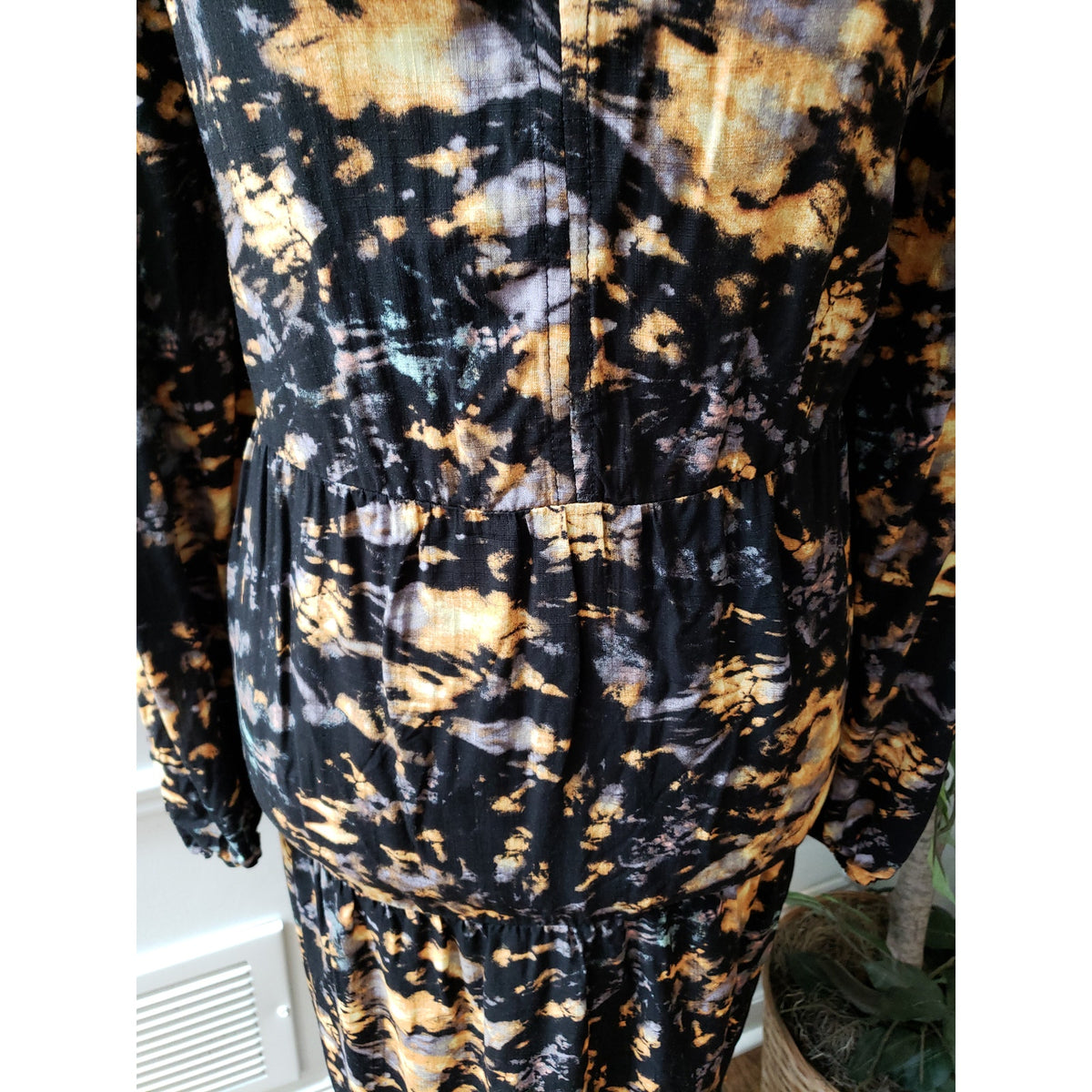 Women's True Craft Black Tie Dye Long Sleeve Dress Size 1X Rayon Fall Style