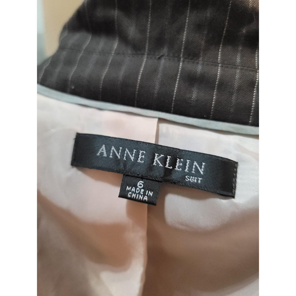 Anne Klein Pant Suit Women SZ 6 Brown Pinstripe Single Button Blazer Welt Pocket