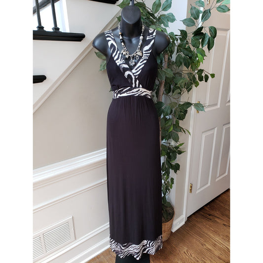 Pretty Young Thing Long Maxi Dress Women's S Black Waist Belt Sleeveless V Neck