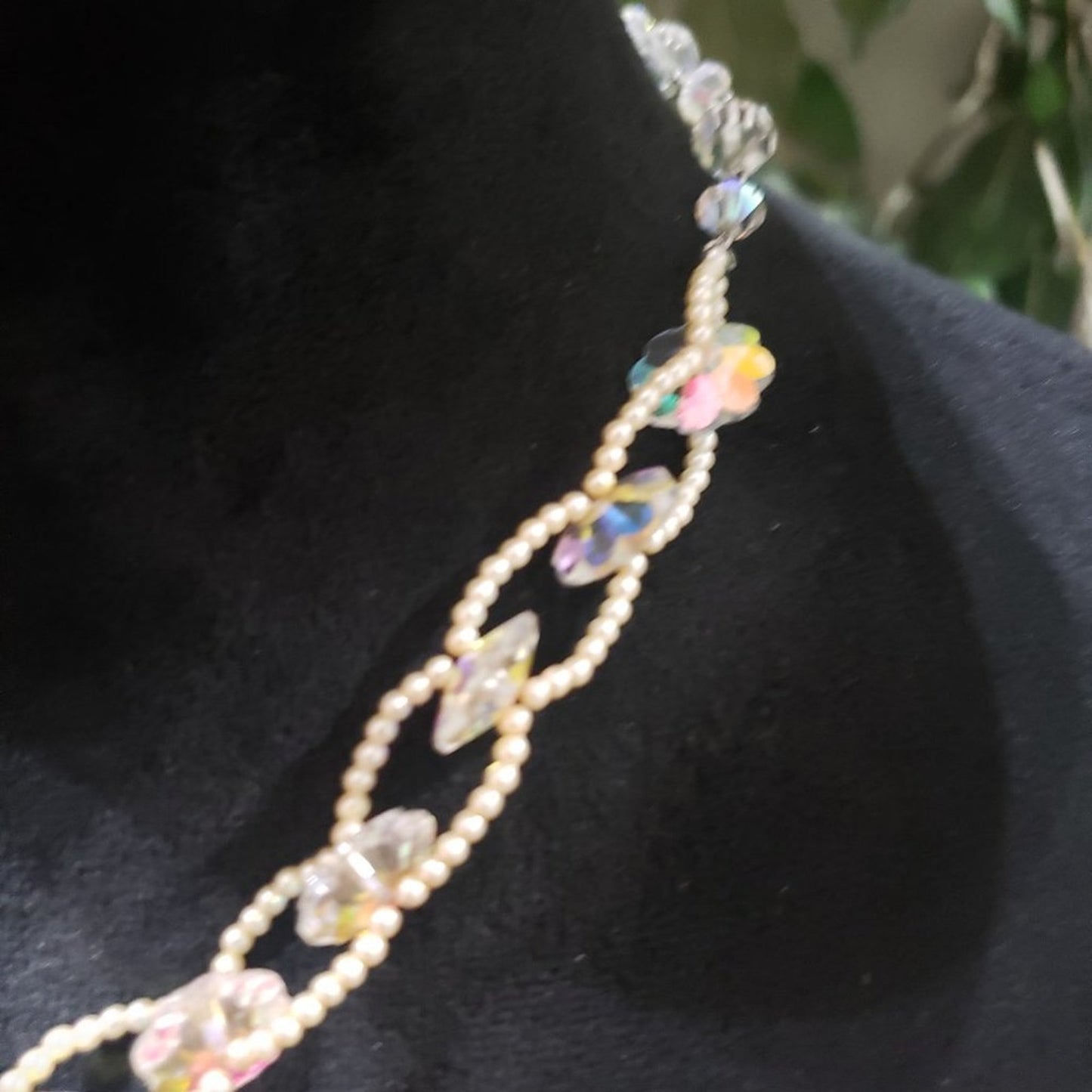 Womens Fashion Beaded Clear Crystal Faux Pearl Choker Necklace