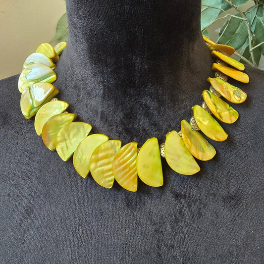Womens Yellow Mother-of-Pearl Half Moon Shape Beaded Necklace with Toggle Clasp