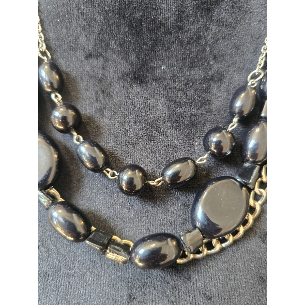 Black Gray Multi Strand Chain Beaded Statement Necklace