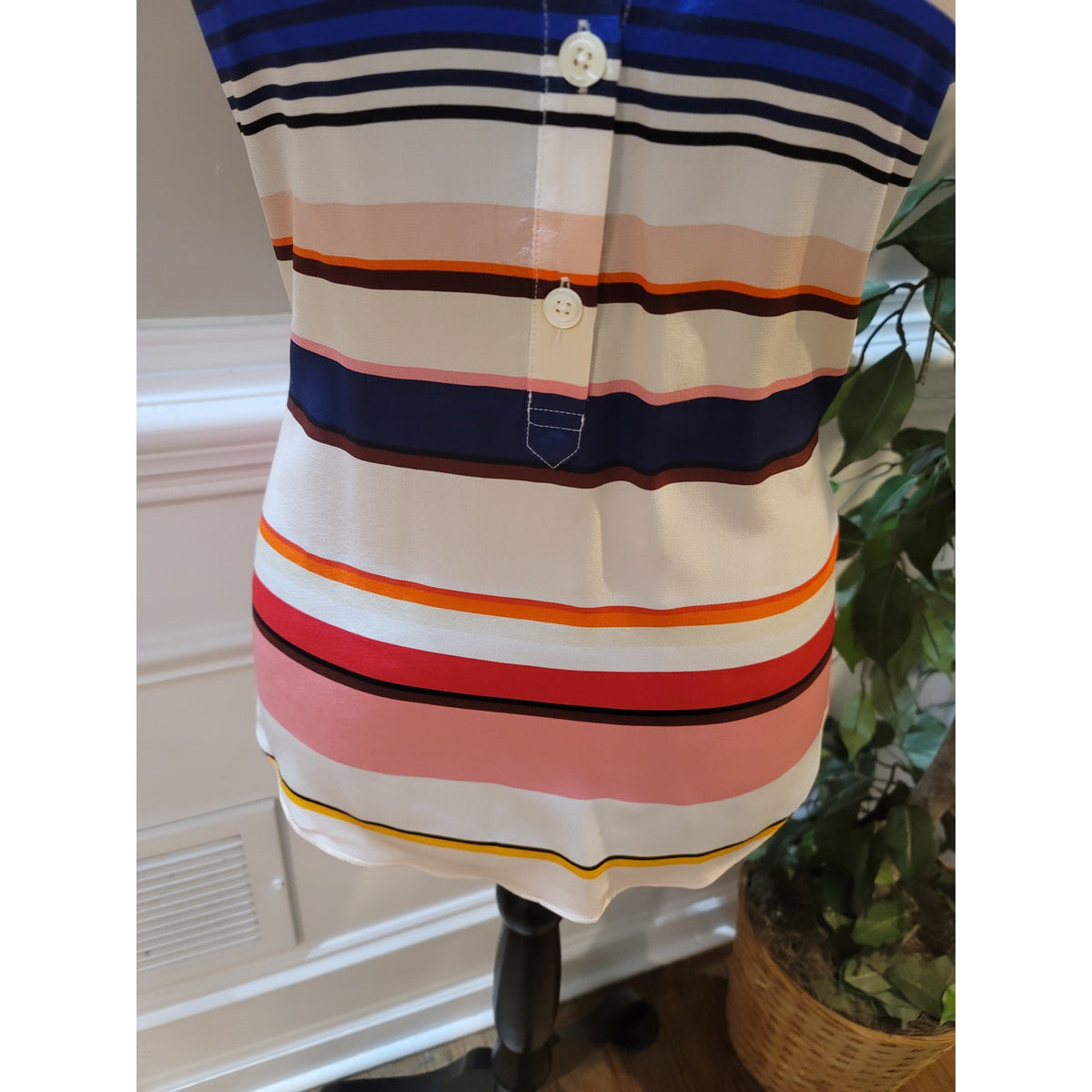 Kate Spade Blouse Top Women's Small Multicolor Striped Sleeveless Pleated Back