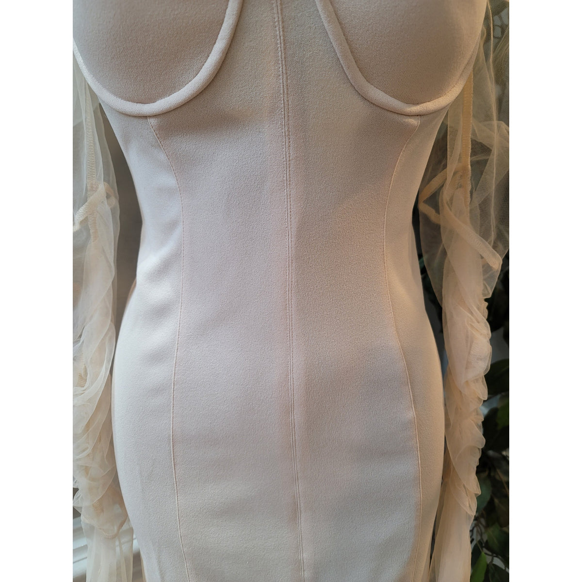 Womens Cocktail Dress Medium Pink Sheer Long Sleeve Mesh Bustier Bodycon Party