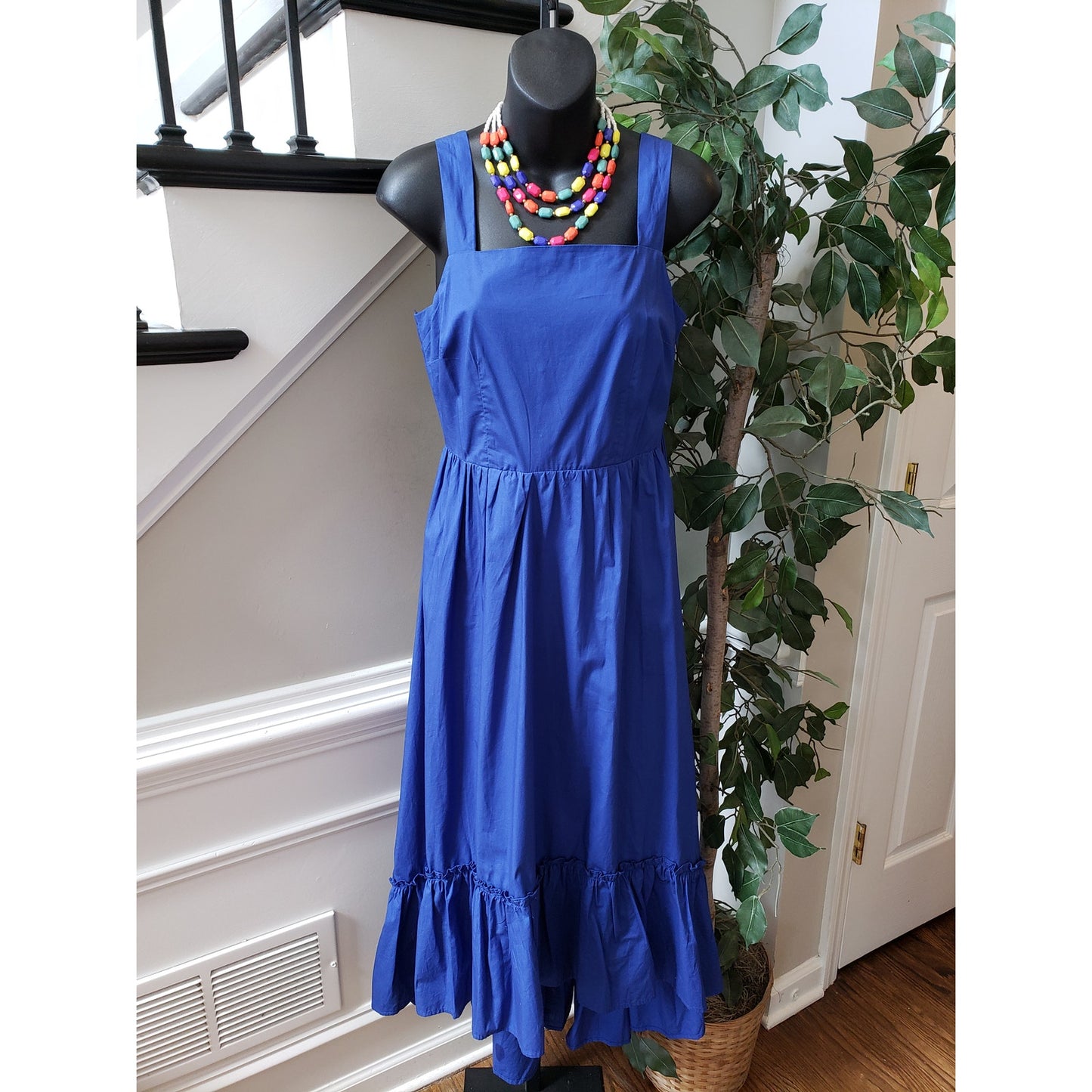 Who What Wear Long Maxi Dress Women Size XS Blue Pleated Square Neck Wide Strap