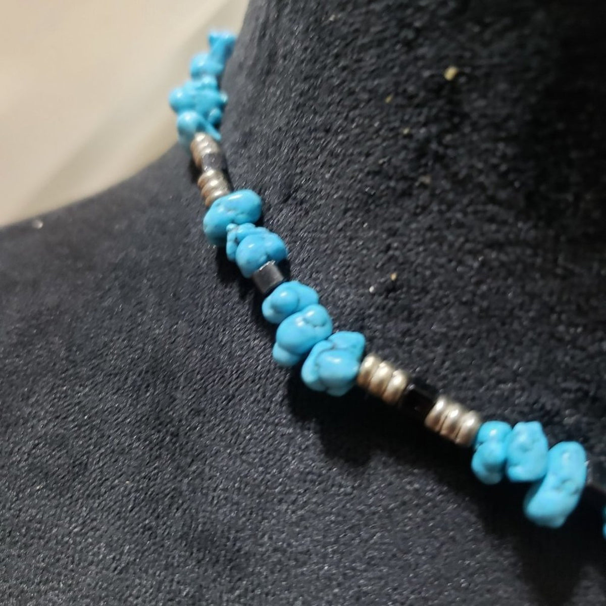 Womens Fashion Elegant Blue Turquoise Stone Beaded Choker Necklace