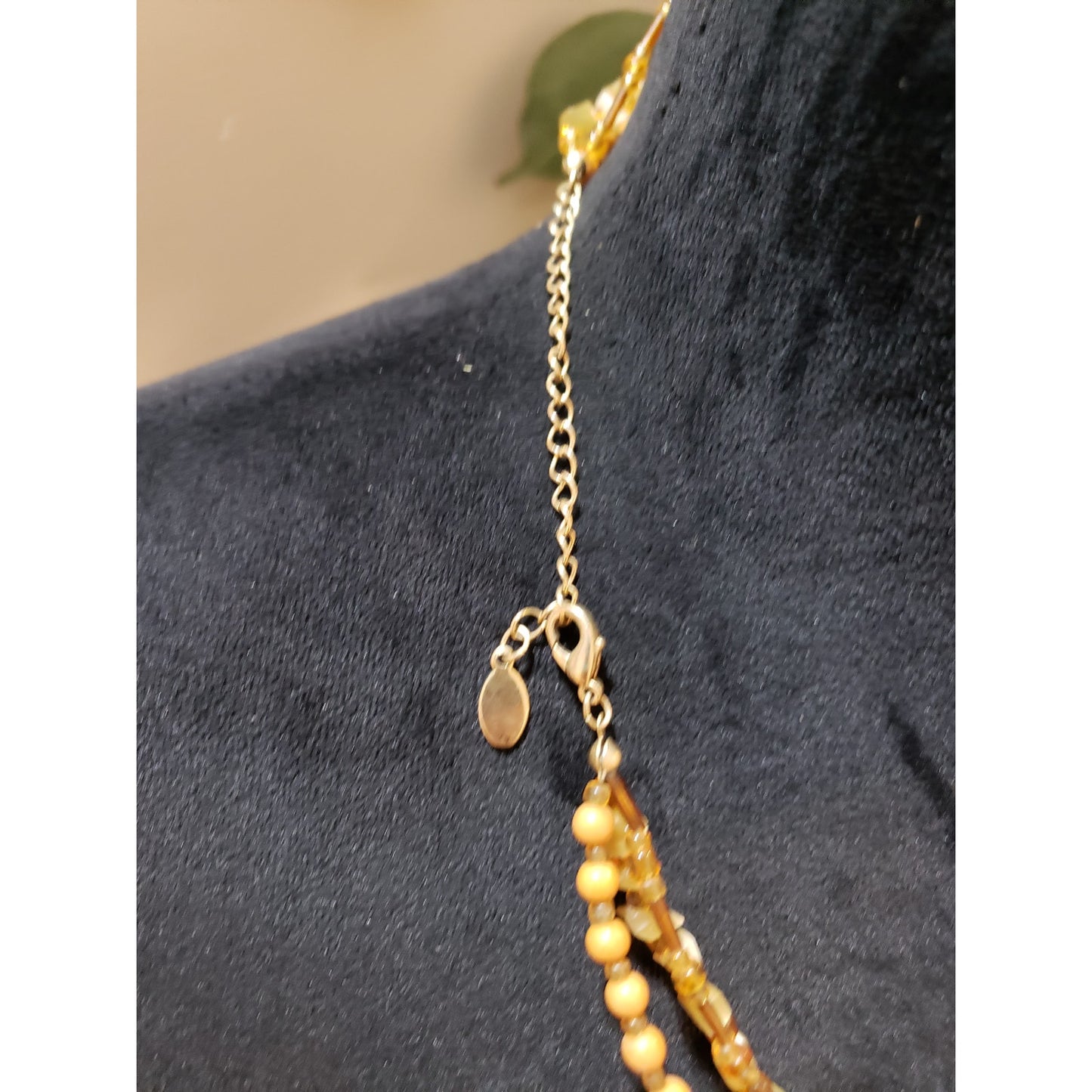 Womens 3 Strand Yellow Chunky Beads Encrusted Crystals Filigree Pendant Necklace