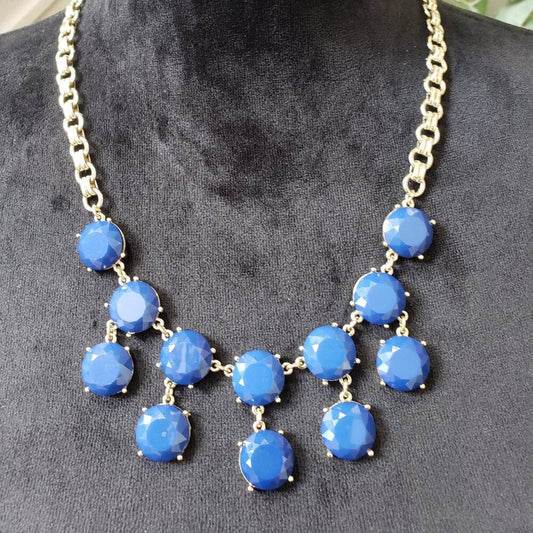 Womens Blue Beaded Silver Double Link Chain Necklace Jewelry with Lobster Clasp