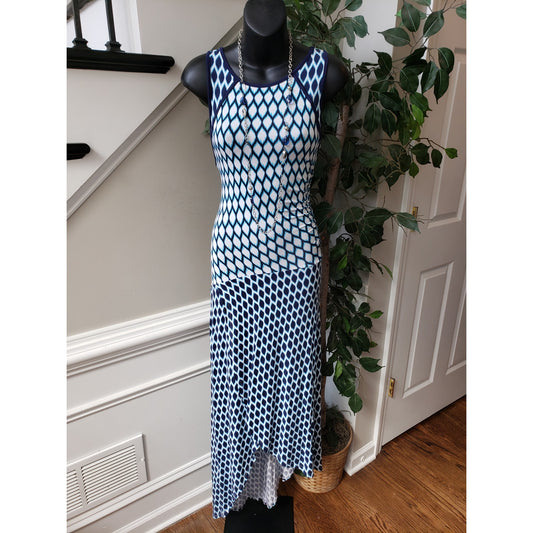 Tart Long Maxi Dress Women's Size S Blue & White Casual Round Neck Sleeveless