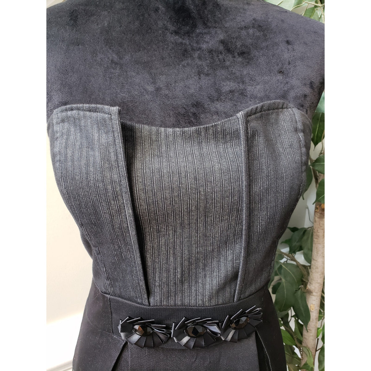 KupCake Mini Dress Women M Black Pinstriped Strapless Off The Shoulder Back Zip