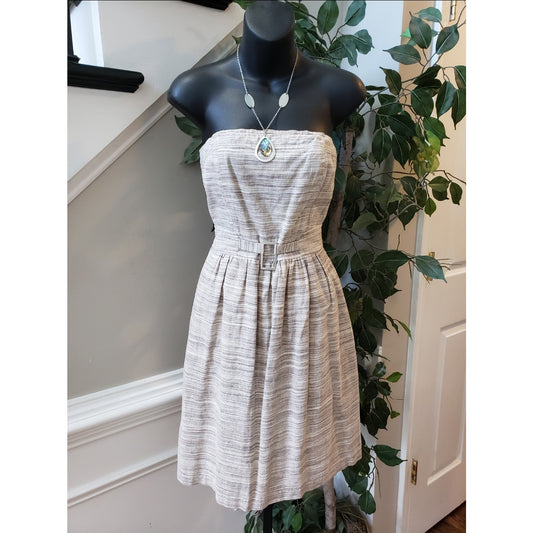 Banana Republic A Line Dress Women's 0 Gray Striped Off The Shoulder Back Zip