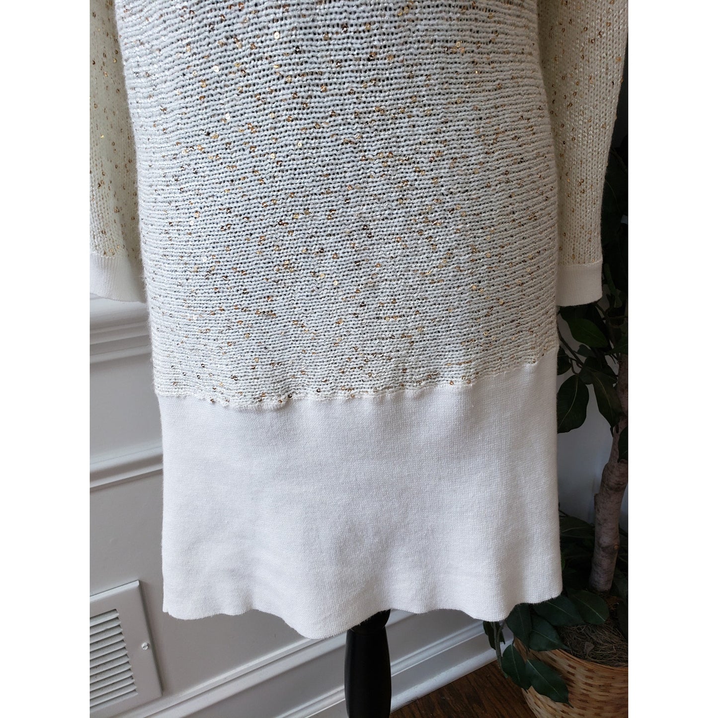 Ashley Stewart Tunic Sweater Women 18/20 White Sequin Open Knit Scoop Neck