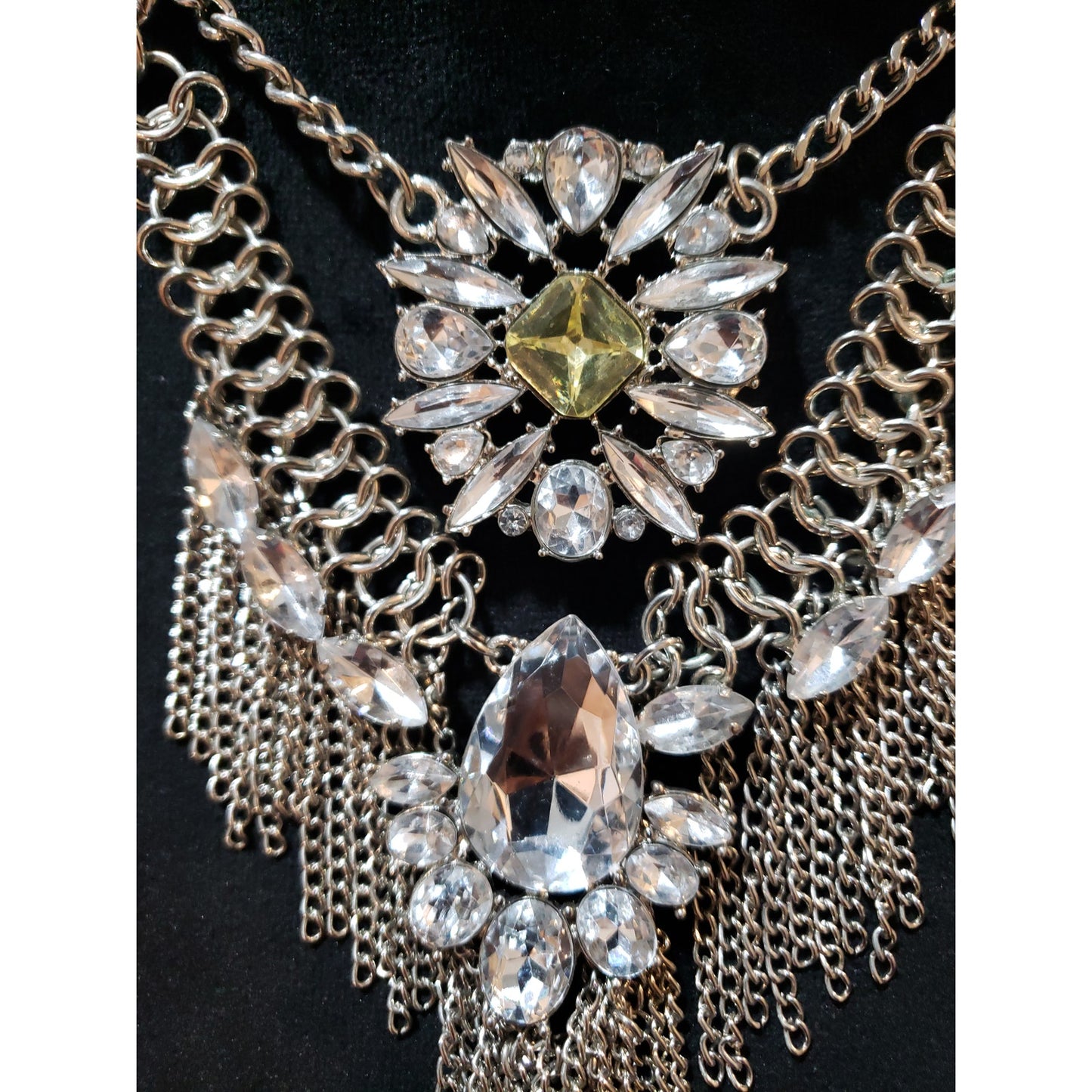 Womens Fashion Ethnic Chunky Crystals Sweater Chain Tassel Statement Necklace