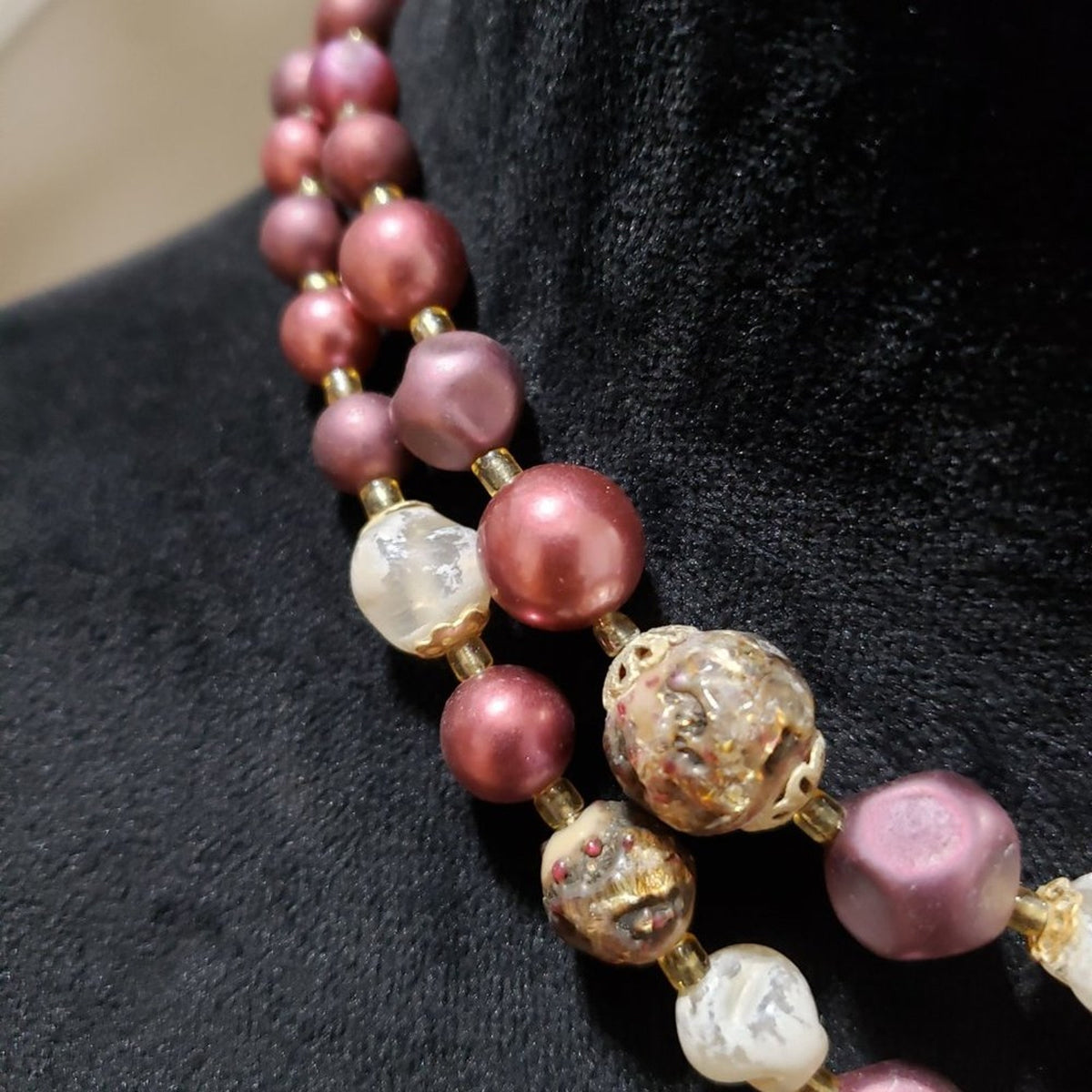 Women Fashion Double Strand Chunky Freshwater Pearl Beads Enamel Choker Necklace