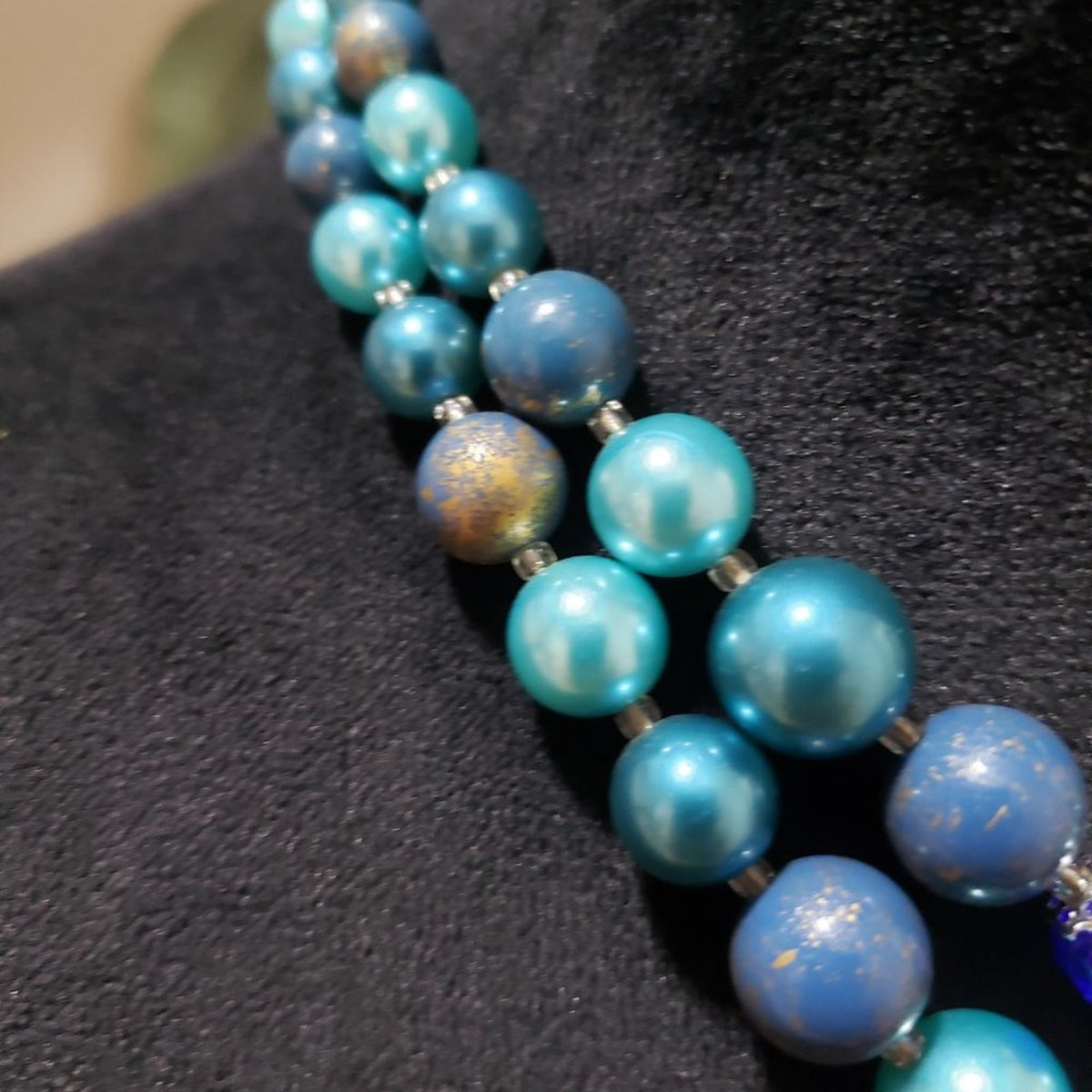 Womens Fashion Double Strand Pearl Rhinestones Beaded Necklace with Hook Clasp