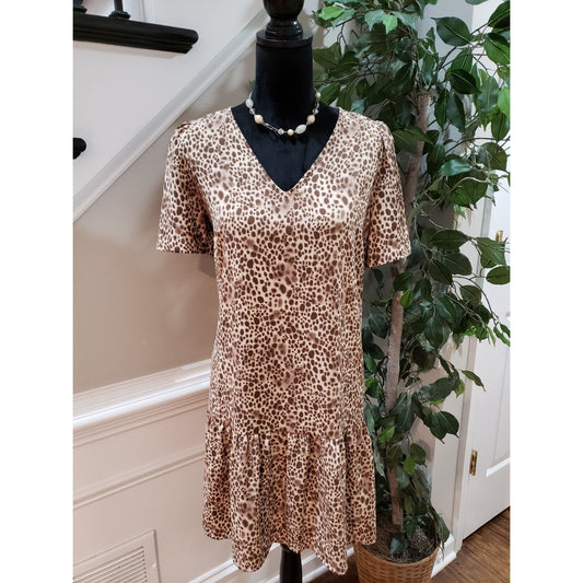 A New Day Women's Beige Brown Polyester V-Neck Short Sleeve Knee Length Dress S