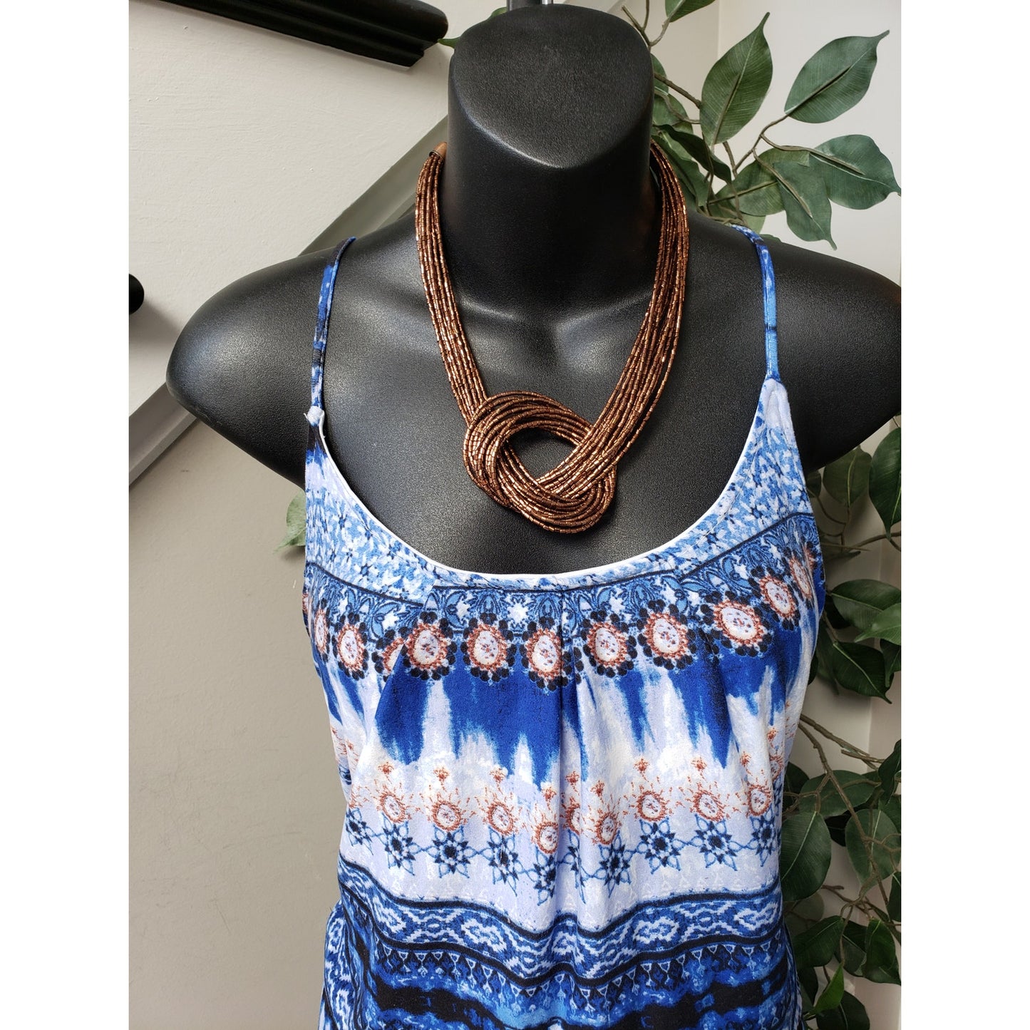 Rouge Long Maxi Dress Women's Size 2X Blue & White Strap Scoop Neck Sleeveless