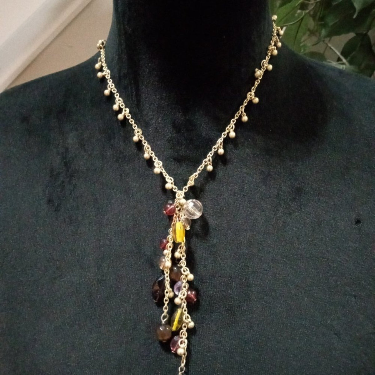 Womens Fashion Chunky Fringe Charm Beaded Collar Necklace w/ Lobster Clasp