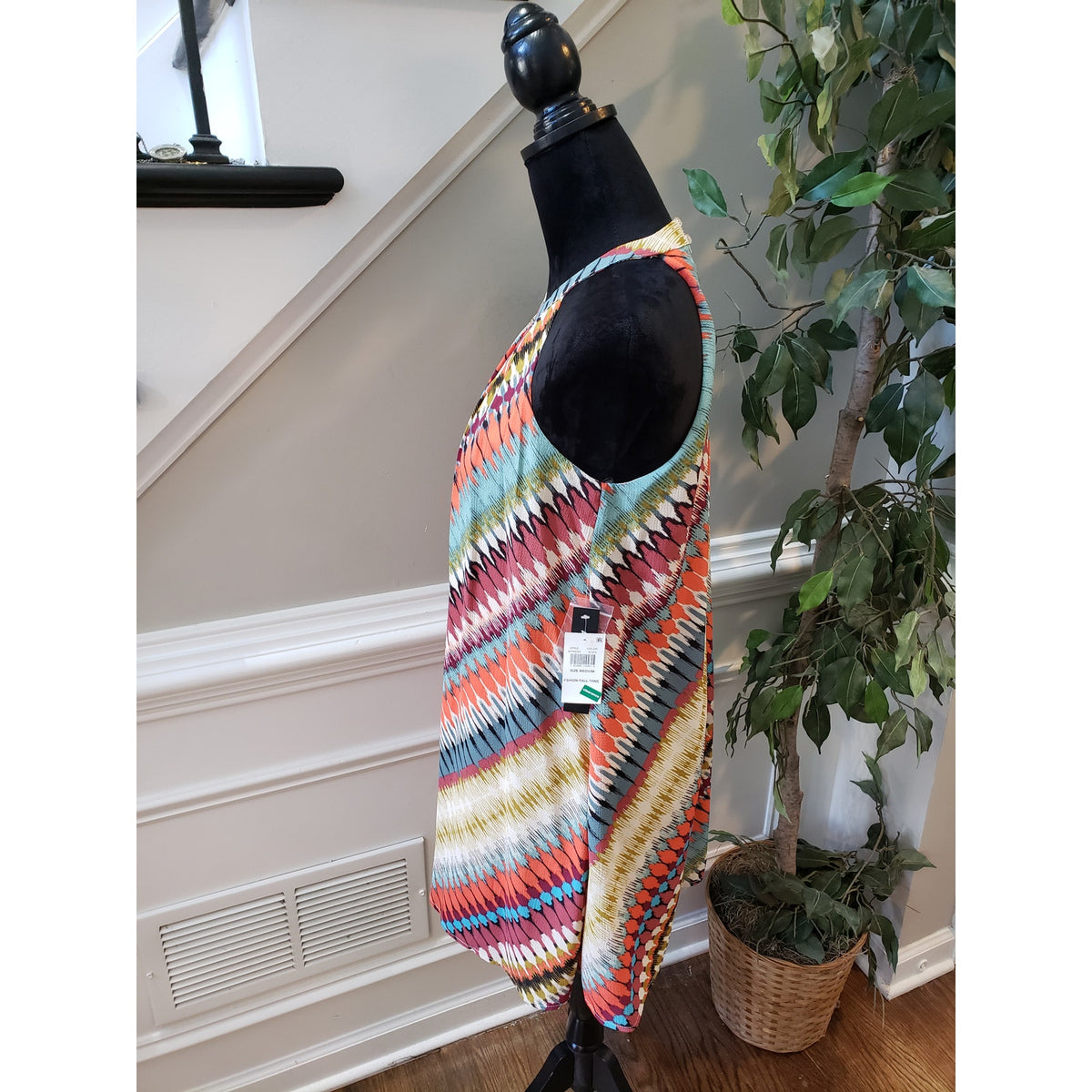 As U Wish Dress Women M Multicolor Sleeveless Ikat Halter Keyhole Boho Chic