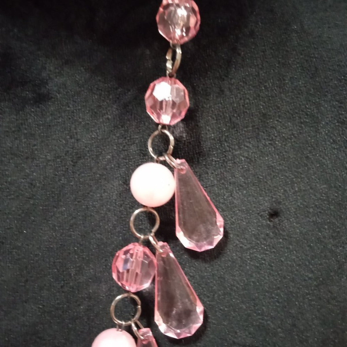 Womens Fashion Elegant Pink Rhinestone Beaded Long Necklace with Lobster Clasp