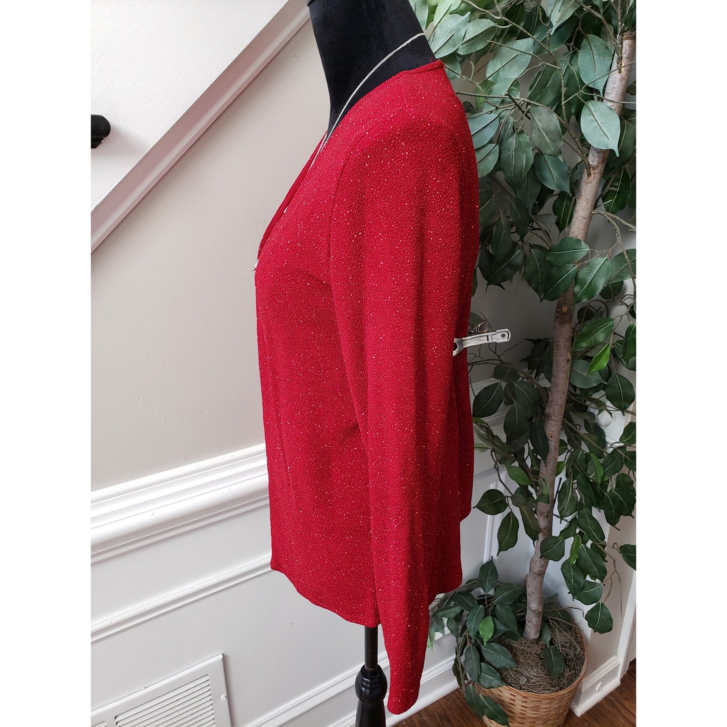 Dressbarn Cardigan Sweater Set Medium Red Sparkle Layer Shimmer Long Sleeve