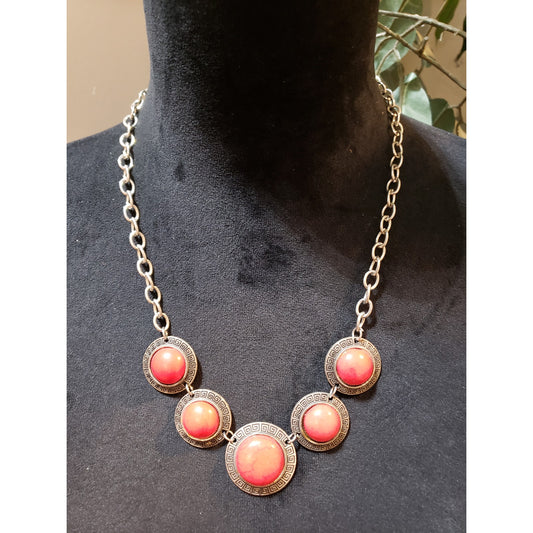 Womens Western Gold Plated Retro Carving Inlaid Coral Gemstone Necklace Jewelry