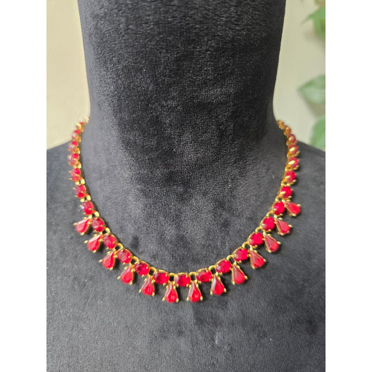 Women's Red Teardrop Beaded Necklace with Gold Finish and Lobster Clasp Lock