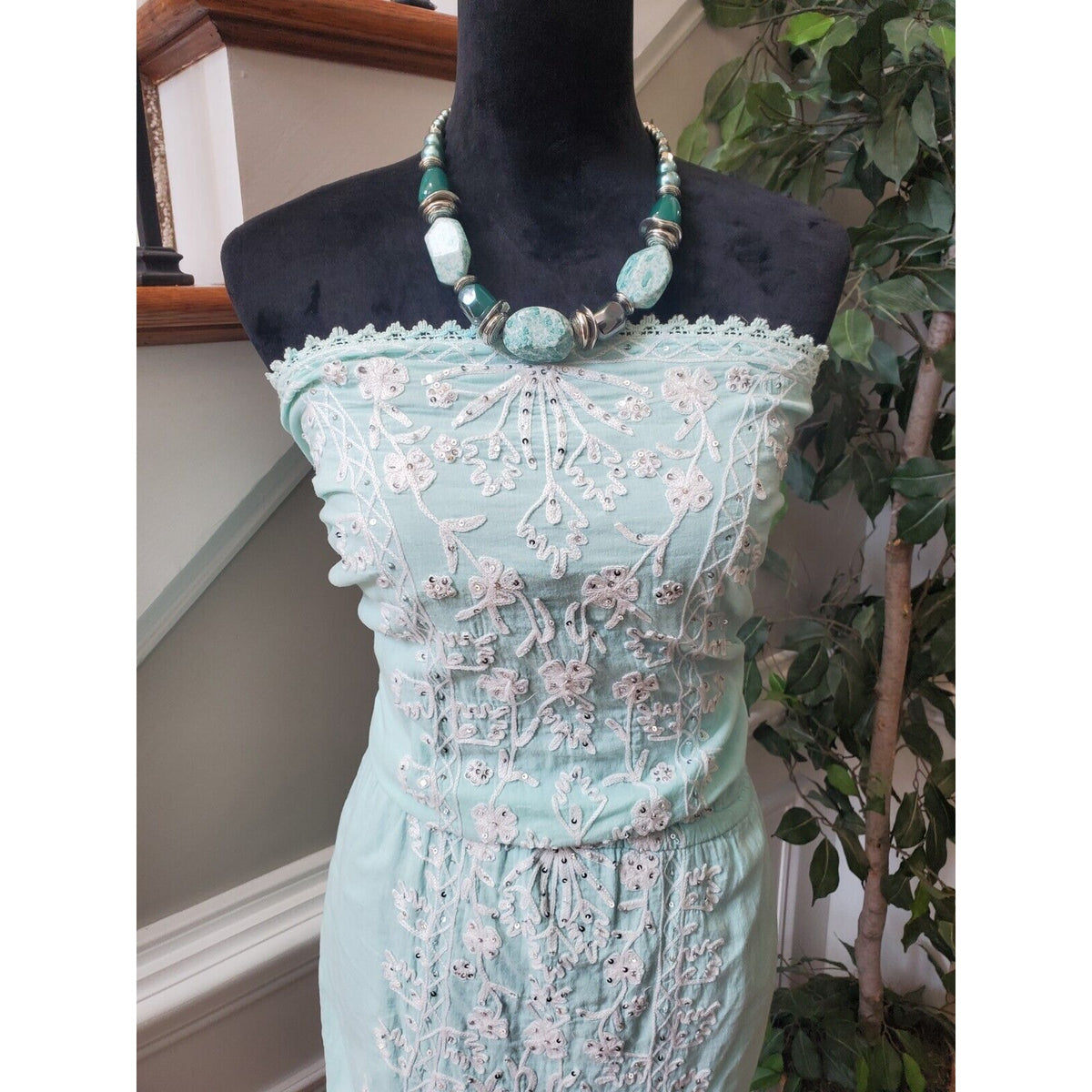 Sand & Spirit Womens Green Floral Polyester Off The Shoulder Knee Length Dress L