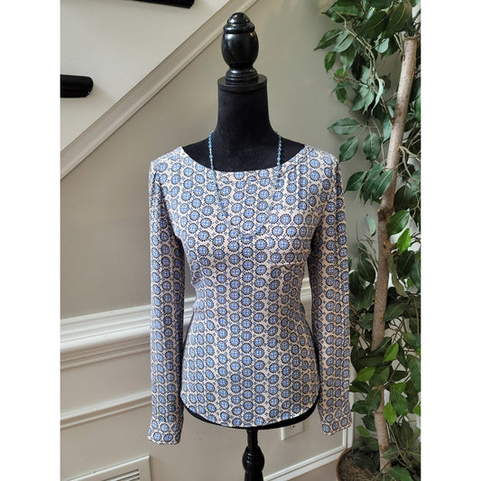 Loft Geometric Print Blouse Women's Size XS Multicolor Long Sleeve Polyester Top