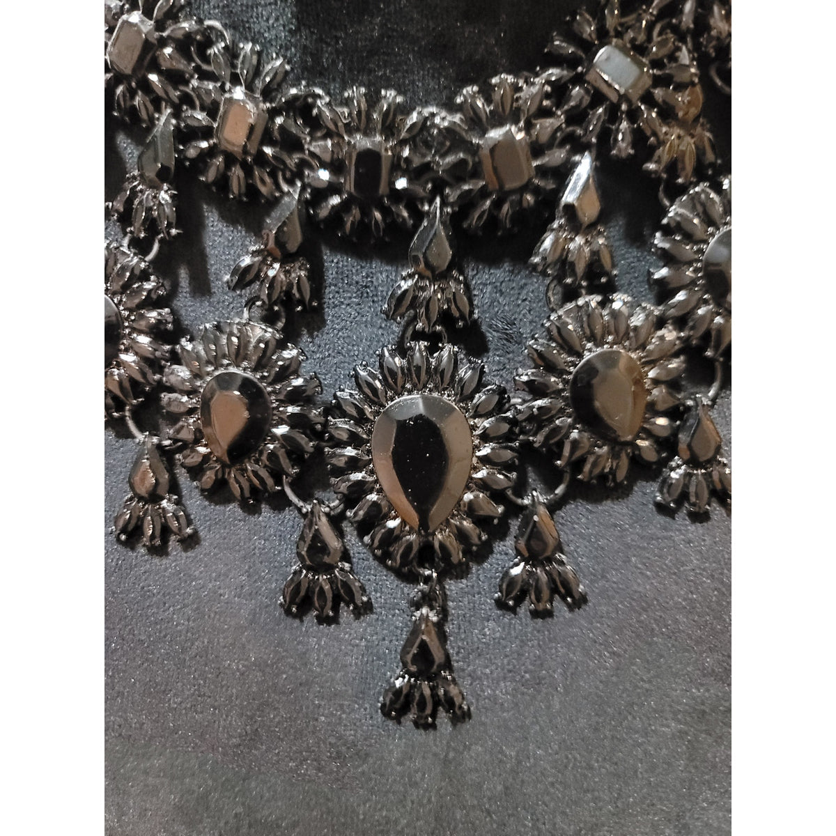 Women's Black Statement Bib Necklace With Lobster Clasp Elegant Evening Jewelry