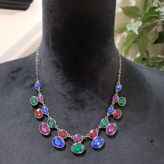Women Fashion Crystal Estate Gloria Vanderbilt Two Row Necklace with Lobster Cla