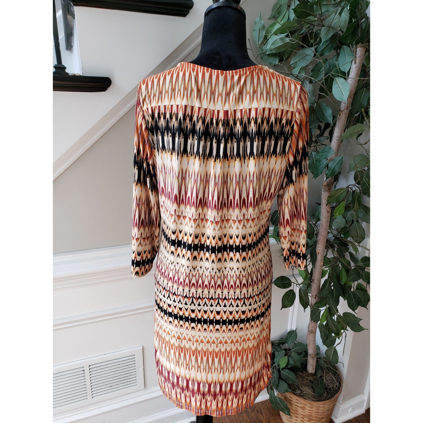 Tacera Midi Dress Womens S Multi Patterned Polyester Foldable Sleeve Quarter Zip