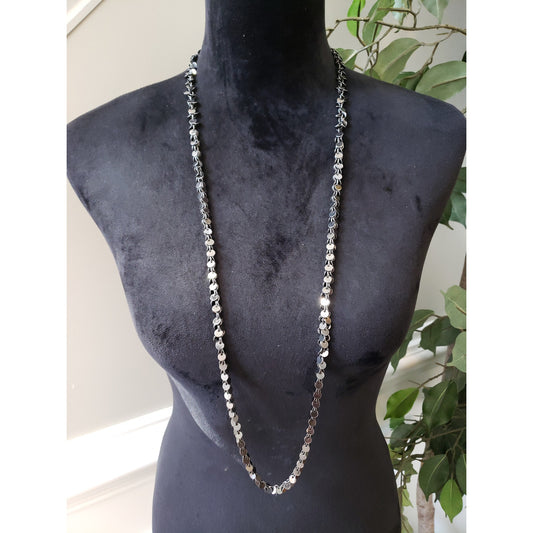 Womens Fashion Silver Tone Small Discs Link Chain Long Necklace w/ Lobster Clasp