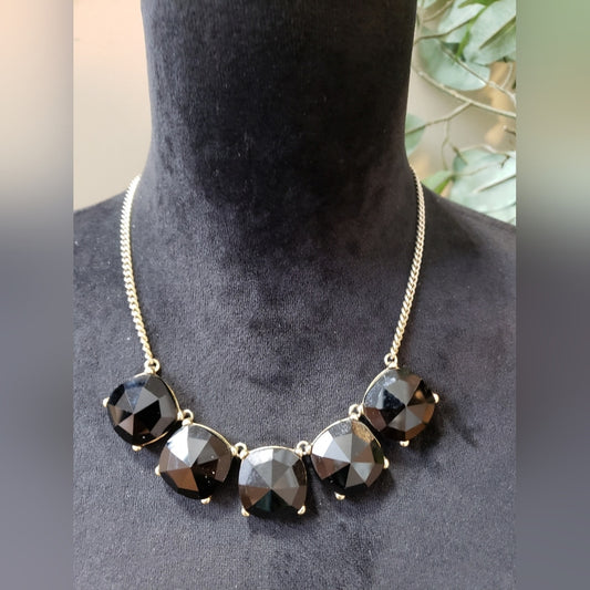 The Limited Womens Chunky Black Gems Gold Tone Statement Necklace Lobster Clasp