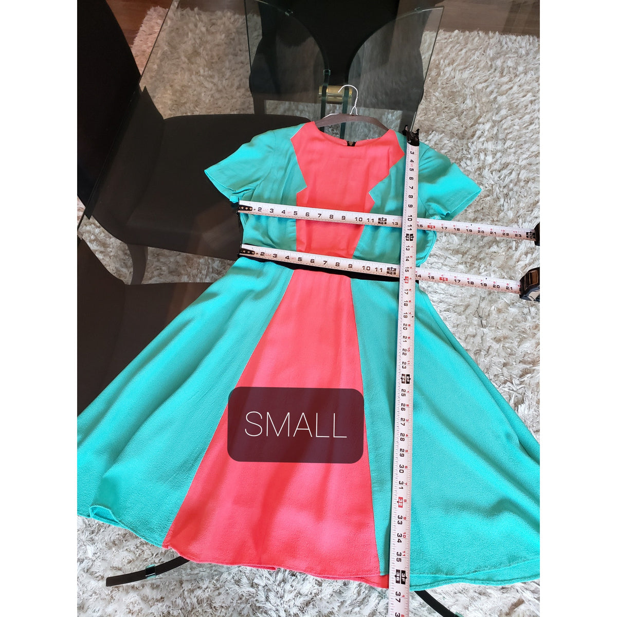 Womens Dress Womens Small Blue Pink Colorblock Lined Empire Waist Back Zip
