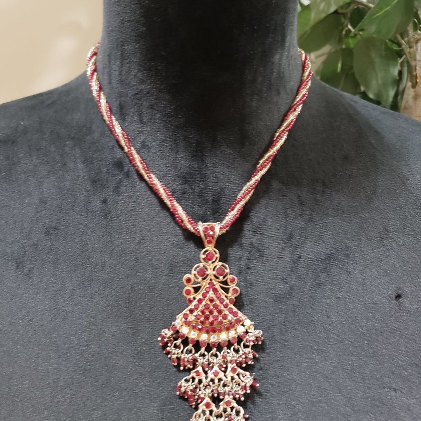 Womens Fashion Faceted Rhinestones Beaded Big Pendant Necklace with Hook & Eye