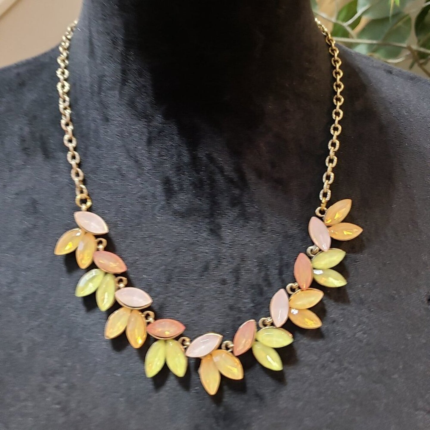 Womens Yellow Crystel Marquise Opal Bib Statement Necklace with Lobster Clasp